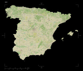 Spain shape on black. Topographic Map