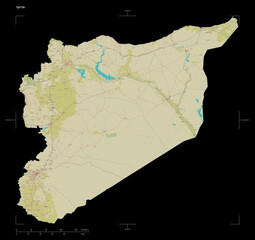 Syria shape on black. Topographic Map