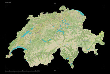 Switzerland shape on black. Topographic Map