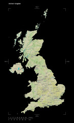 United Kingdom shape on black. Topographic Map