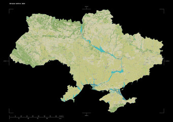 Ukraine before 2014 shape on black. Topographic Map