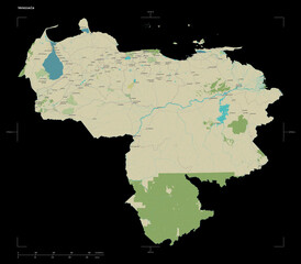 Venezuela shape on black. Topographic Map