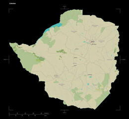 Zimbabwe shape on black. Topographic Map