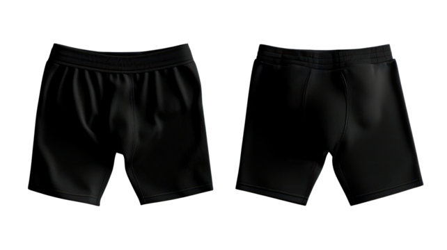Black boxer shorts, front and back view, mockup, transparent or isolated on white background