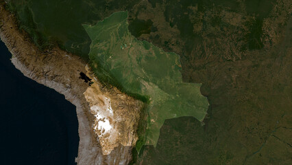 Bolivia highlighted. Low-res satellite map