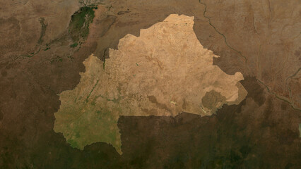 Burkina Faso highlighted. Low-res satellite map