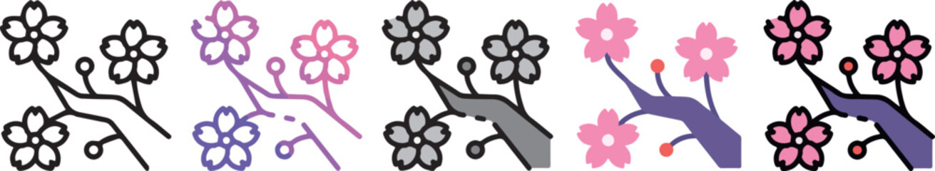 Japanese theme icon with 5 different styles.
