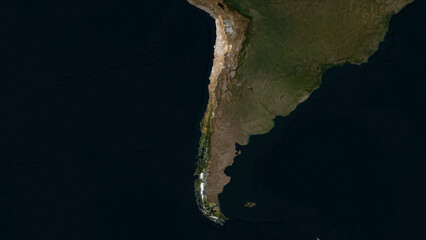 Chile highlighted. Low-res satellite map