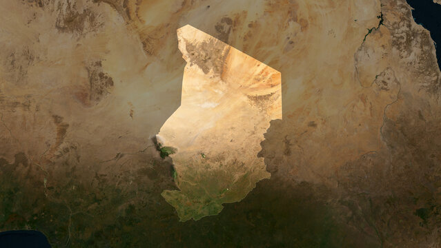 Chad highlighted. Low-res satellite map