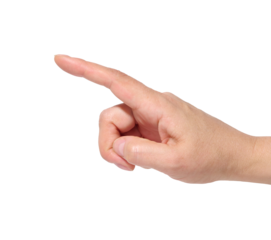 Female hand pointing to the side with index finger on isolated background