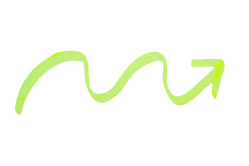 Yellow arrow sign drawn with marker on transparent background