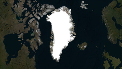 Greenland highlighted. Low-res satellite map - obrazy, fototapety, plakaty