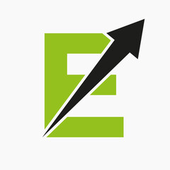 Initial Financial Logo On Letter E Concept With Growth Arrow Icon