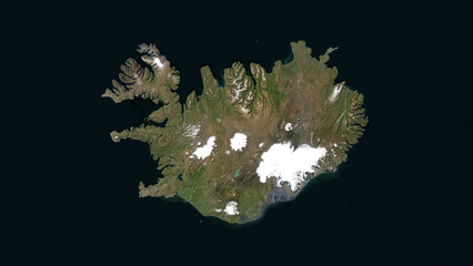 Iceland highlighted. Low-res satellite map © zelwanka