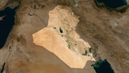 Iraq highlighted. Low-res satellite map