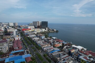 Balikpapan City business district with iconic building view frome above