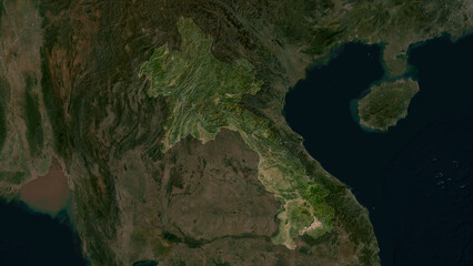 Laos highlighted. Low-res satellite map