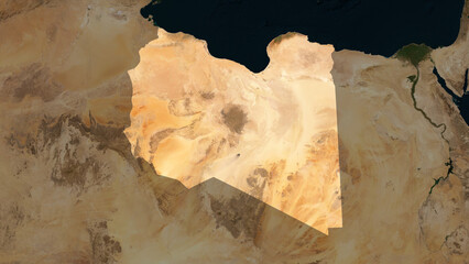 Libya highlighted. Low-res satellite map