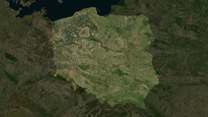 Poland highlighted. Low-res satellite map © zelwanka