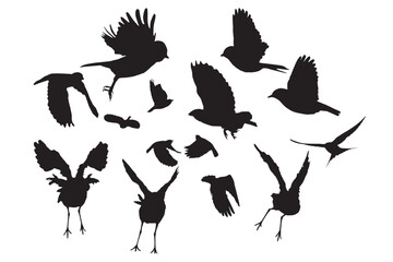 Cute songbirds flying. Vector images. - obrazy, fototapety, plakaty