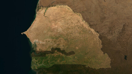 Senegal highlighted. Low-res satellite map © zelwanka