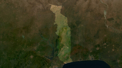 Togo highlighted. Low-res satellite map © zelwanka