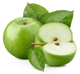 Apple with leaves isolated on white.