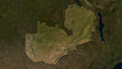 Zambia highlighted. Low-res satellite map