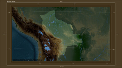Bolivia highlighted - composition. Physical Map - obrazy, fototapety, plakaty