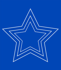 A New Year's star with a white outline on a blue background. Three contour stars of different sizes on a square base. New Year's Eve Illustration EPS 10