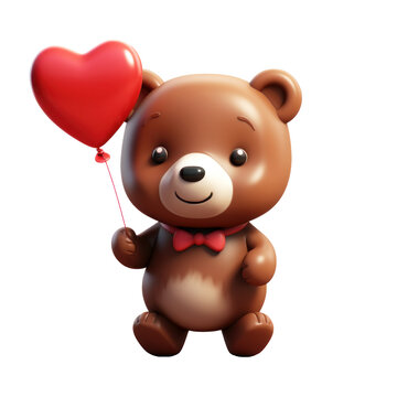 Teddy bear brown with hearth love 3d for valentine day. isolated png transparent