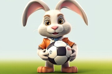 cartoon rabbit holding soccer ball