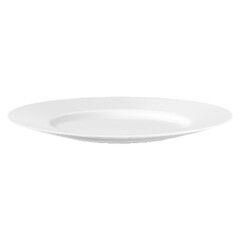 Classic white ceramic or glass plate, isolated on a white background. Side view. White kitchen utensils for eating, Illustration for your projects. Realistic 3D vector illustration