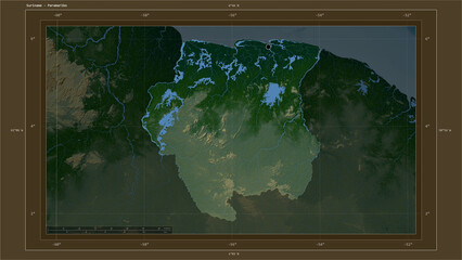 Suriname highlighted - composition. Physical Map