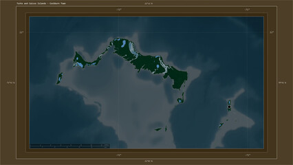 Turks and Caicos Islands highlighted - composition. Physical Map