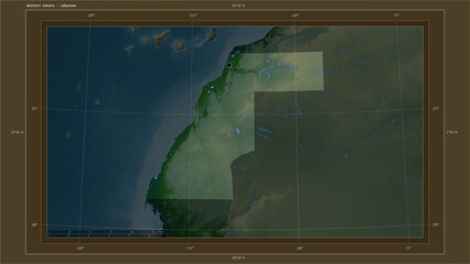 Western Sahara highlighted - composition. Physical Map