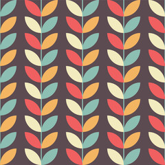 Seamless geometric floral pattern in retro style. Colorful vector minimalist background. - 698585073