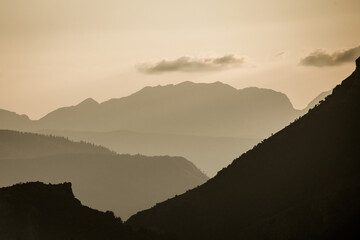 Fototapeta na wymiar Panoramic view of rugged mountains.