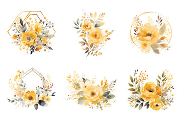 Watercolor floral gold and yellow color luxury Flower design - obrazy, fototapety, plakaty