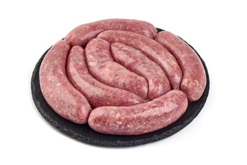 Italian sausages, Raw Salsiccia Sausages, isolated on a white background.