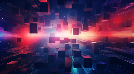 abstract digital background with squares and fractals imagery , vibrant and neon colors, geometric patterns