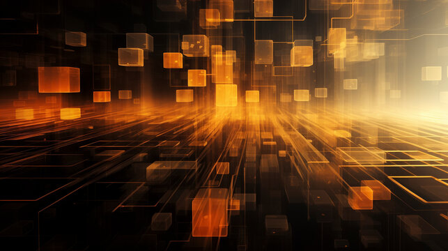 abstract digital background with squares and fractals imagery , vibrant and neon colors, geometric patterns