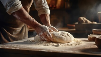 Chef hands kneading dough. AI generated.