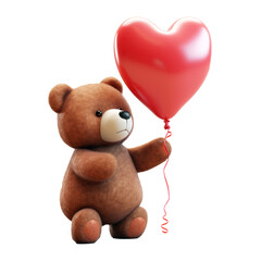 Obraz premium Teddy bear brown with hearth love 3d for valentine day. isolated png transparent