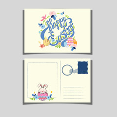 Easter postcard template cute flat design