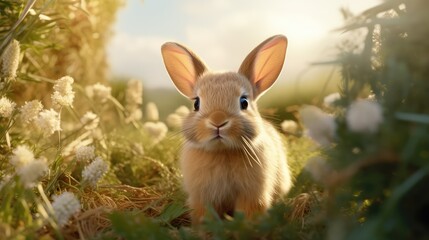 Little rabbit on nature background. AI generated.