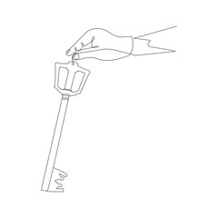 hand holds the keys in Continuous one line drawing. House Key simple line art vector design 
