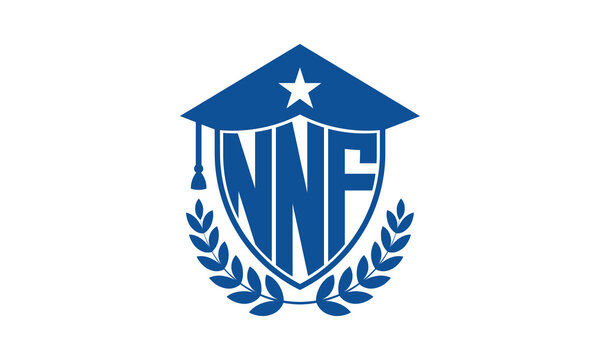 NNF three letter iconic academic logo design vector template. monogram, abstract, school, college, university, graduation cap symbol logo, shield, model, institute, educational, coaching canter, tech