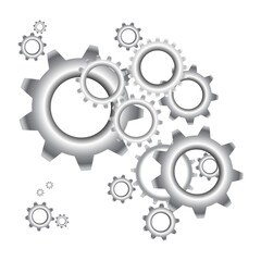 Metallic clock cogwheels isolated . Modern Mechanism Industrial Concept. Technology Polygonal Gears. Eps 10