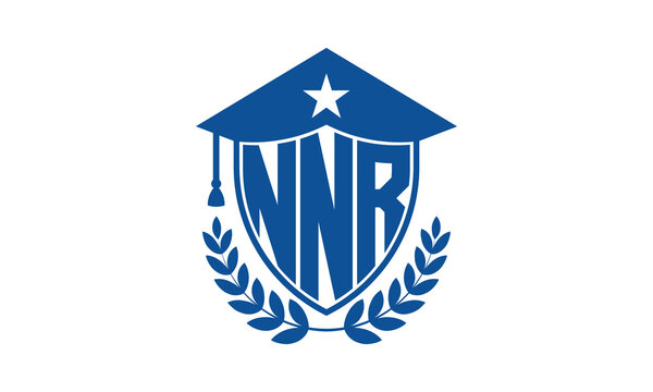 NNR three letter iconic academic logo design vector template. monogram, abstract, school, college, university, graduation cap symbol logo, shield, model, institute, educational, coaching canter, tech